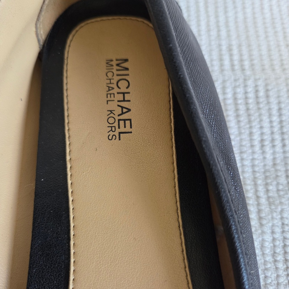 Michael Kors Fulton Moc Black Saffiano Leather Ballet Flats Silver MK Logo Sz 9 - Picture 8 of 8